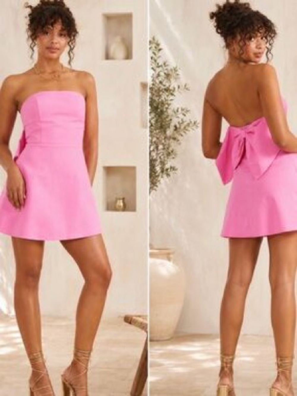 Altard state pink strapless bow mini dress size small